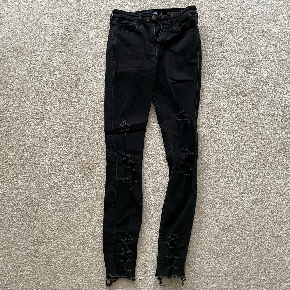 Hollister High Rise Super Skinny Ripped Black Jeans